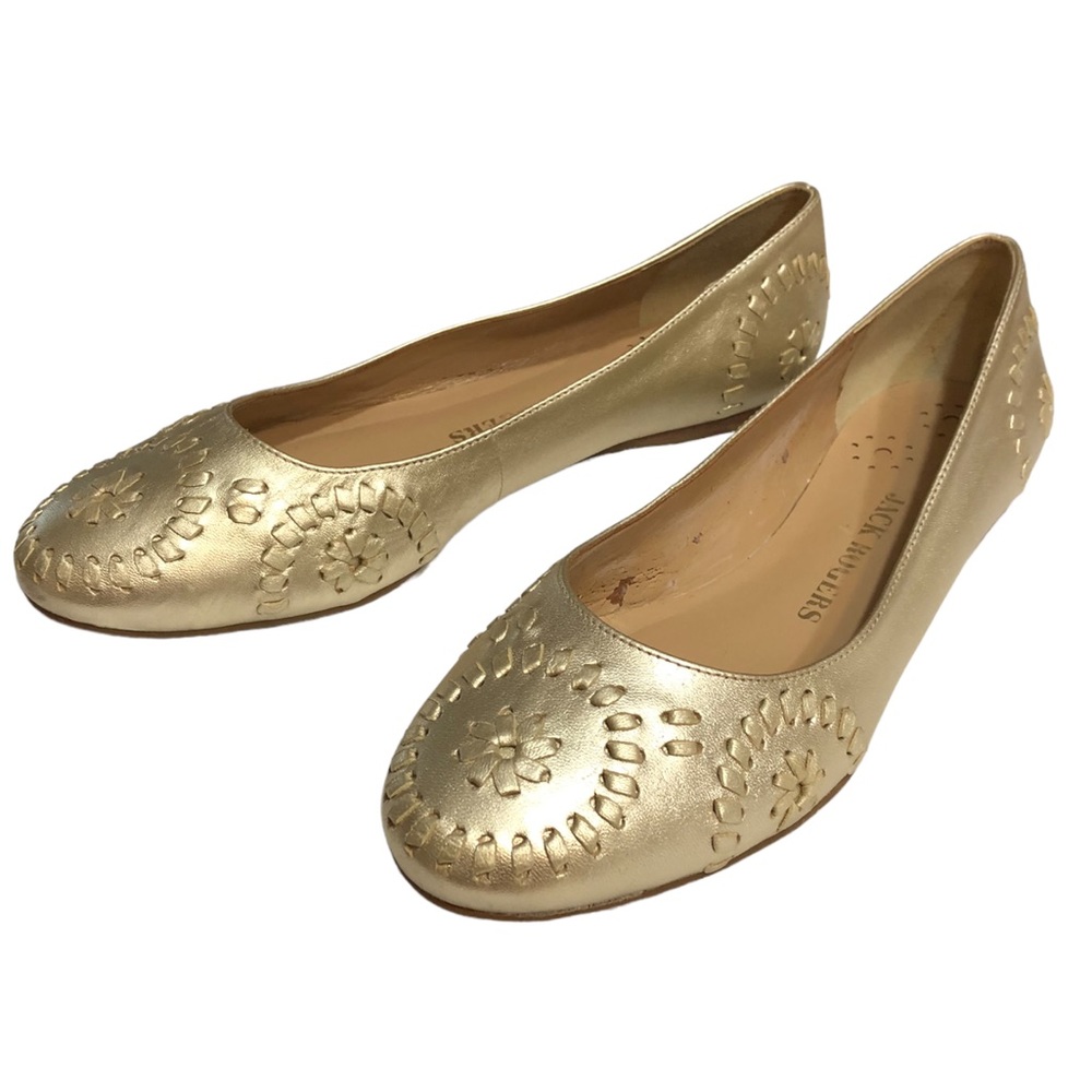 JACK ROGERS Slim Ballet Flat Size 9 Metallic Gold